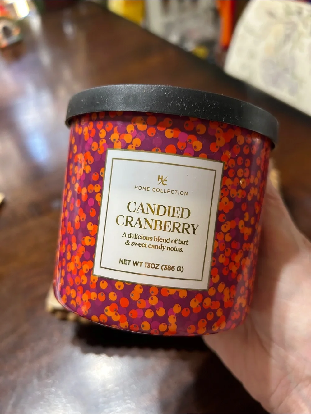 Home Collection “Candied Cranberry” 3 Wick Candle 13 Oz New